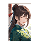 目をつぶった茶髪カンフー女性0（個別スタンプ：15）