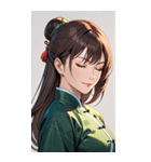 目をつぶった茶髪カンフー女性0（個別スタンプ：19）
