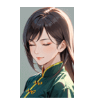 目をつぶった茶髪カンフー女性0（個別スタンプ：21）