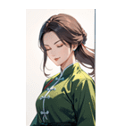 目をつぶった茶髪カンフー女性0（個別スタンプ：29）