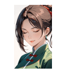 目をつぶった茶髪カンフー女性0（個別スタンプ：34）