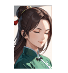 目をつぶった茶髪カンフー女性0（個別スタンプ：37）
