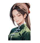 目をつぶった茶髪カンフー女性0（個別スタンプ：40）