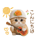 スコティッシュ猫 かわいいカラフル帽 夏（個別スタンプ：3）