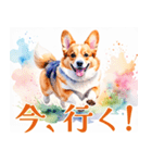 水彩感じるコーギースタンプ（個別スタンプ：16）