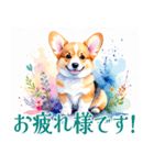 水彩感じるコーギースタンプ（個別スタンプ：30）