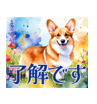 水彩感じるコーギースタンプ（個別スタンプ：36）