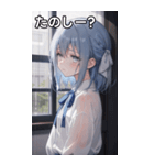雨に濡れた水色髪の女の子（個別スタンプ：2）