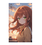 夕日の制服オレンジ髪女の子（個別スタンプ：14）
