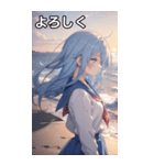 浜辺いる水色髪女の子（個別スタンプ：21）