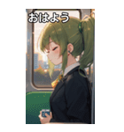 電車で眠そうな女子（個別スタンプ：1）