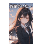 黒髪ロングストレートの真剣な眼差し（個別スタンプ：28）