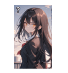 黒髪ロングストレートの真剣な眼差し（個別スタンプ：30）
