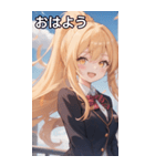 金髪ポニーテールの元気な笑顔（個別スタンプ：1）