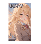 金髪ウェーブヘアの眠たげなあくび（個別スタンプ：1）