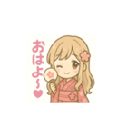 ゆるふわ浴衣女子の夏スタンプ（個別スタンプ：1）