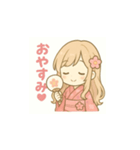 ゆるふわ浴衣女子の夏スタンプ（個別スタンプ：4）