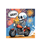 バイクに乗るガイコツくん（個別スタンプ：21）