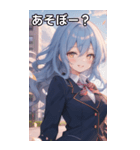 青髪ウェーブの甘い微笑み（個別スタンプ：5）