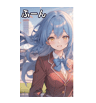 青髪ウェーブの甘い微笑み（個別スタンプ：9）