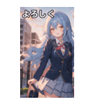 青髪ウェーブの甘い微笑み（個別スタンプ：21）
