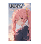 ピンク髪ツインテールの決意の表情（個別スタンプ：1）