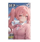 ピンク髪ツインテールの決意の表情（個別スタンプ：35）