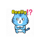 水色のネコ、虎柄がかわいい（個別スタンプ：1）