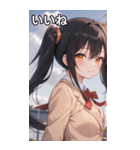 黒髪姫カットツインテールの優雅なほほえみ（個別スタンプ：7）