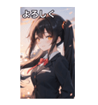 黒髪姫カットツインテールの優雅なほほえみ（個別スタンプ：21）