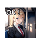 電車乗車金髪女子（個別スタンプ：9）