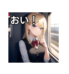 電車乗車金髪女子（個別スタンプ：19）