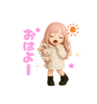 毎日使える♡白パーカーピンク髪ちゃん。（個別スタンプ：1）
