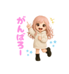 毎日使える♡白パーカーピンク髪ちゃん。（個別スタンプ：17）