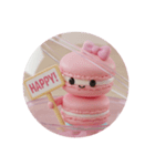 カフェラテを飲むマカロンちゃん(丸型)（個別スタンプ：3）