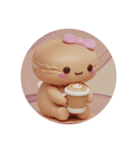 カフェラテを飲むマカロンちゃん(丸型)（個別スタンプ：5）