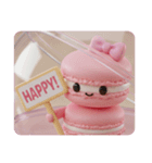 カフェラテを飲んでいるマカロン(四角)（個別スタンプ：3）