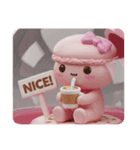 カフェラテを飲んでいるマカロン(四角)（個別スタンプ：4）