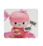 カフェラテを飲んでいるマカロン(四角)（個別スタンプ：5）