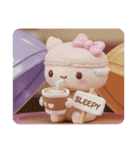 カフェラテを飲んでいるマカロン(四角)（個別スタンプ：6）