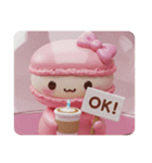 カフェラテを飲んでいるマカロン(四角)（個別スタンプ：7）