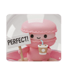 カフェラテを飲んでいるマカロン(四角)（個別スタンプ：8）