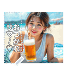 夏♡海ビーチで生ビールお姉さん（個別スタンプ：1）