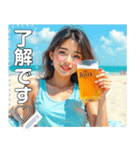 夏♡海ビーチで生ビールお姉さん（個別スタンプ：3）
