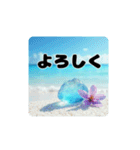 青く澄んだ美しい海.夕暮れ.満月.貝.舟.空（個別スタンプ：3）