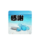 青く澄んだ美しい海.夕暮れ.満月.貝.舟.空（個別スタンプ：17）