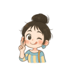 元気なお団子ヘアの女の子 V.2（個別スタンプ：14）