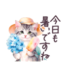 夏 でか文字 水彩ねこ 日常 毎日使える（個別スタンプ：3）