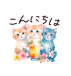 夏 でか文字 水彩ねこ 日常 毎日使える（個別スタンプ：4）