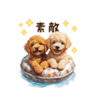 夏を楽しむトイプードル兄弟（個別スタンプ：14）
